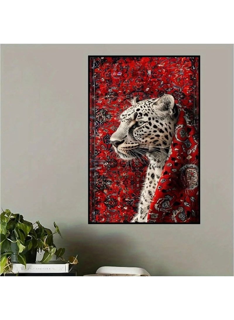 Luxury Leopard Wall Art Frame – Majestic Leopard on Red Persian Carpet Background | Premium Framed Canvas | 60 × 40 cm (Vertical) - Image 2